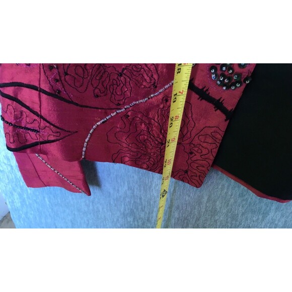 Bleu Bayou Long Sleeve Open Front 100% Silk Beaded Red Jacket Woman' SZ Medium - Picture 12 of 16
